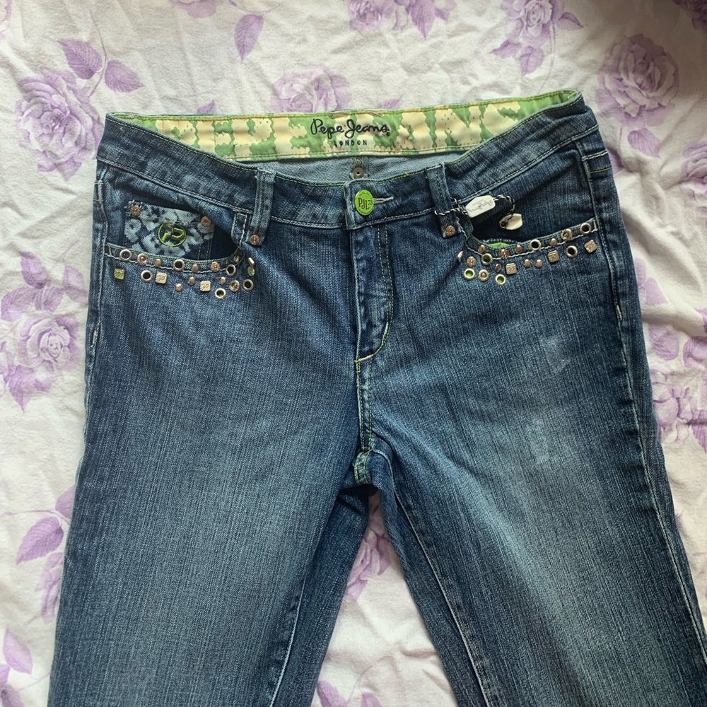Vintage Pepe Jeans Straight Fit Green Stitching Accents